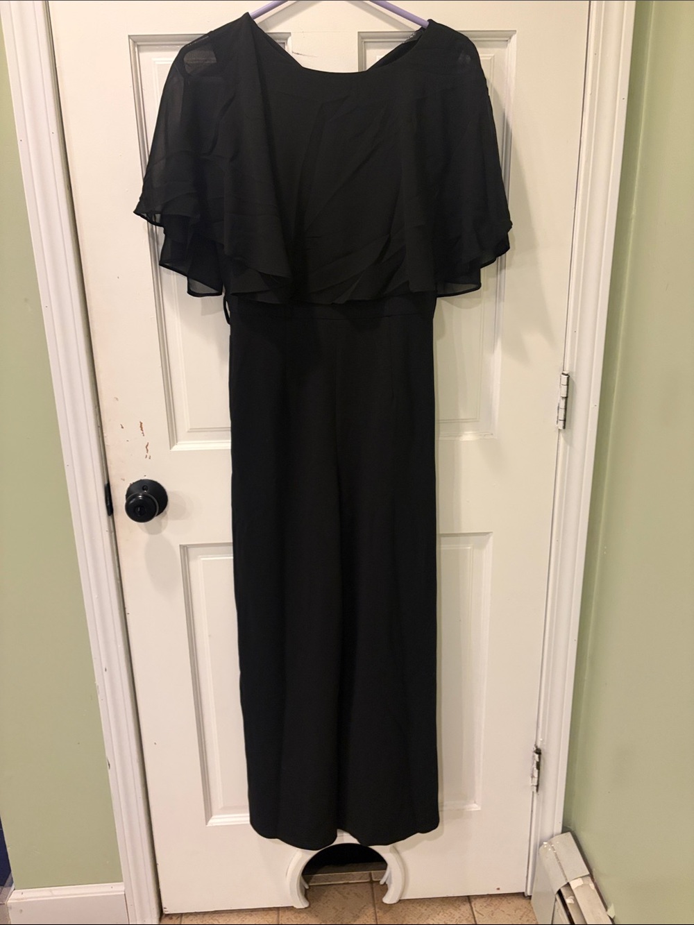 Allegra K Black Layered Cape Jumpsuit